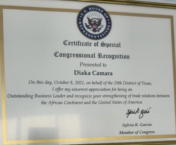 Récompense et distinction de Diaka Camara au congrès américain